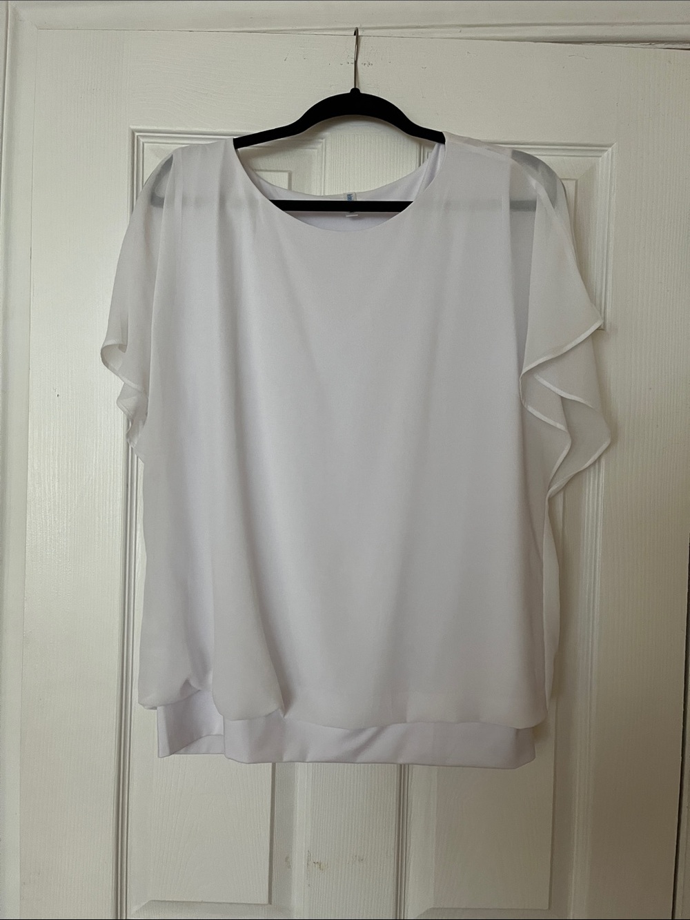 Women's White Chiffon Flutter Sleeve Blouse